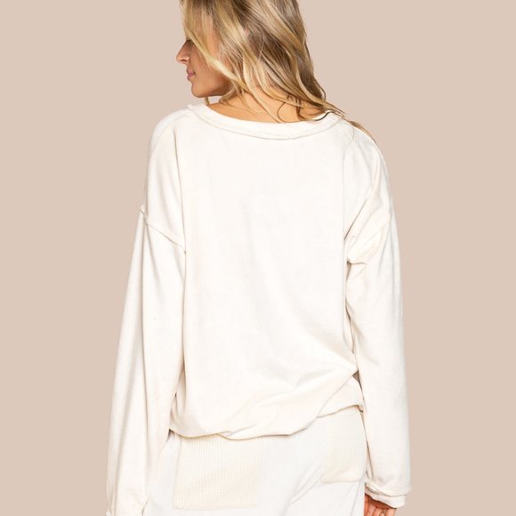 POL Soft Stretchy Velour Cream Beige Jogger Top - Picture 9 of 10